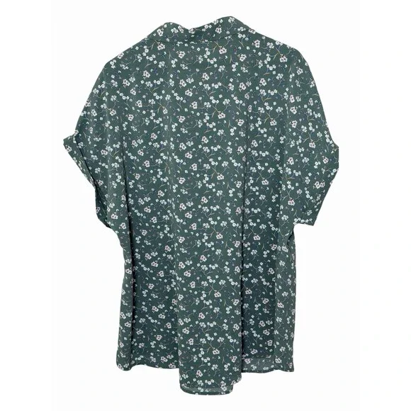 Timeson XL Sage Green Ditsy Floral Short Sleeve Blouse Open Collar EUC - Picture 2 of 5